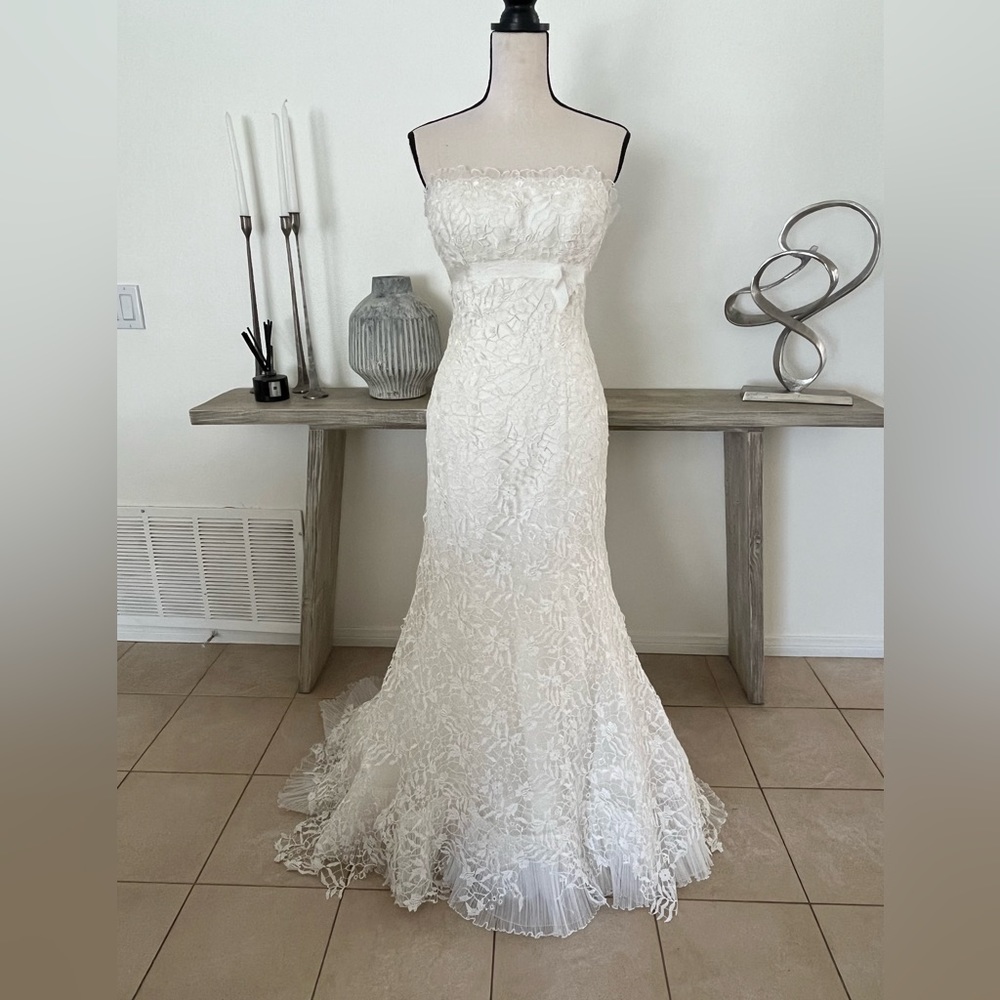 San Patrick 1964 Strapless Lace Mermaid Wedding Dress Size 6 Ivor white train